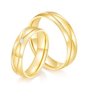 18K Gold Couple Rings - Matching Wedding Band Set