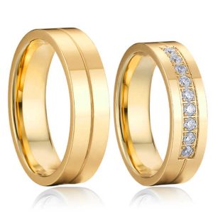 Titanium Wedding Bands - His & Hers Gold Plated Set