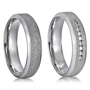 Moissanite Titanium Wedding Bands - His & Hers Set