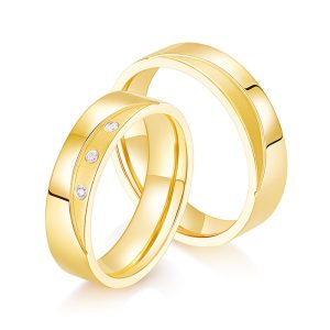 Gold Couple Rings - Stainless Steel Wedding Band Set