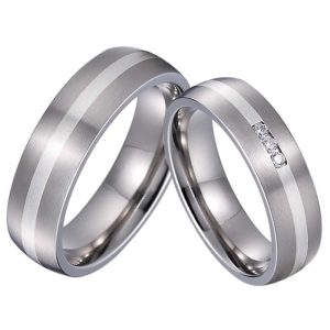 His & Hers Titanium Rings - Silver Inlay Wedding Bands