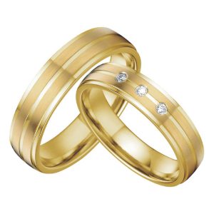 18K Gold Couple Rings - Stainless Steel Wedding Sets