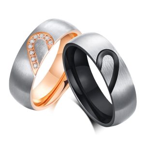 Love Heart Couple Rings: 18K Gold Stainless Steel Sets