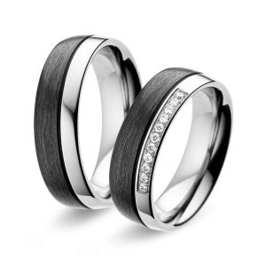 Carbon Fiber Titanium Wedding Rings - His & Hers Set