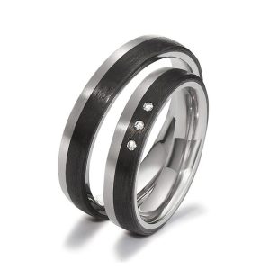 Carbon Fiber Titanium Wedding Bands - His & Hers Set
