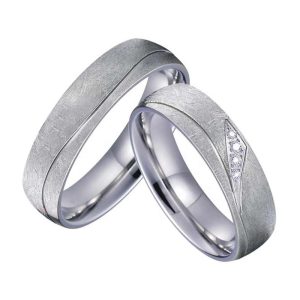 Brushed Titanium Wedding Rings - Unique Couple Bands