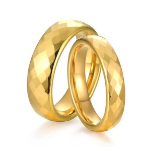 Faceted Tungsten Gold Wedding Rings for Couples