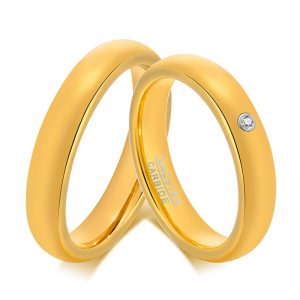 Dome Tungsten Gold Wedding Rings for Couples