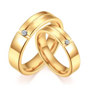 Golden Tungsten Wedding Rings - 4mm/6mm with CZ