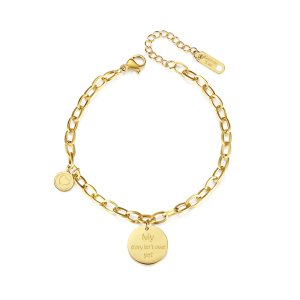 Custom Engraved Coin Bracelet - 18K Gold Plated Charm