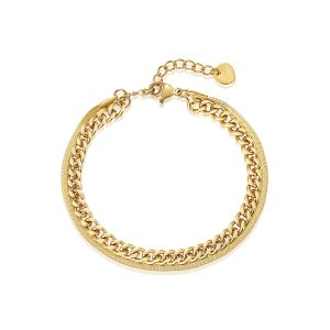 Gold Plated Double Chain Bracelet - Cuban & Snake Link Design