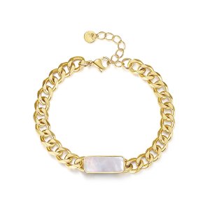 18K Gold Cuban Chain Bracelet with White Shell Charm