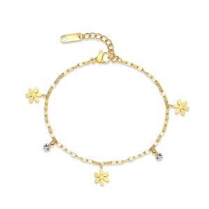 Floral Charm Bracelet - Gold Plated Stainless Steel Jewelry