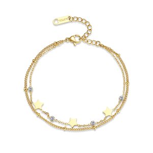 Gold Star Charm Bracelet - Double Layer Chain for Women