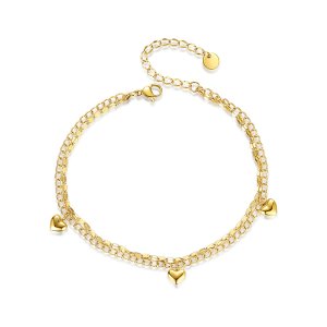 Gold Heart Chain Bracelet - Double Layer Gift for Her