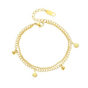 Double Layer Flower Bracelet - Gold Plated Chain Jewelry
