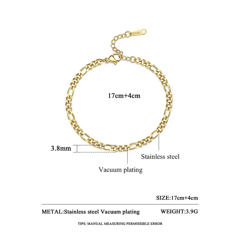 Figaro Chain Bracelet - Gold Plated Stainless Steel Jewelry - Image 2