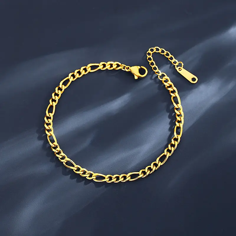Figaro Chain Bracelet - Gold Plated Stainless Steel Jewelry - Image 4