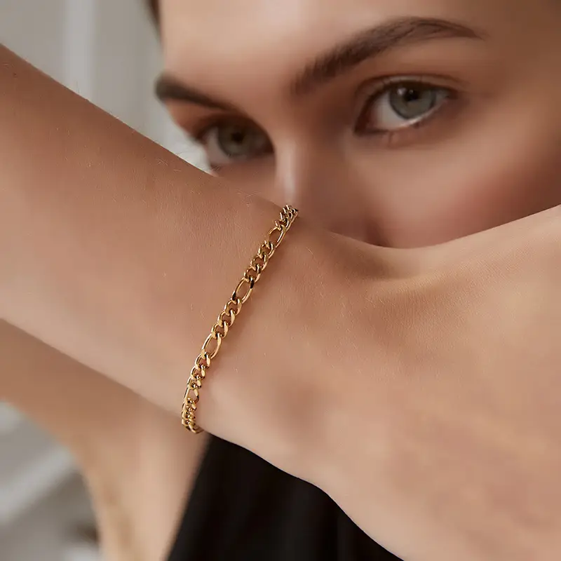 Figaro Chain Bracelet - Gold Plated Stainless Steel Jewelry - Image 5