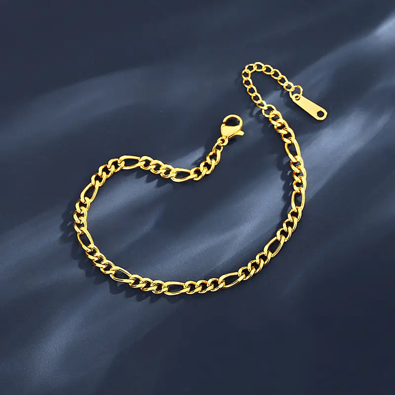 Figaro Chain Bracelet - Gold Plated Stainless Steel Jewelry - Image 3