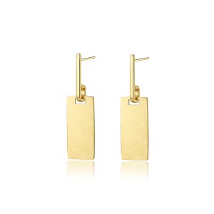 18K Gold Rectangle Earrings - Geometric Pendant Jewelry