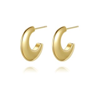 Minimalist Hoop Earrings - 18K Gold Plated Chunky C Shape