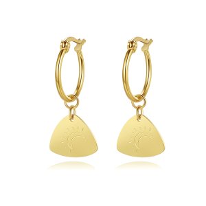 Gold Charm Hoop Earrings - Trendy Stainless Steel Jewelry