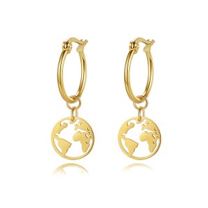 World Map Earrings - Gold Plated Trendy Hoop Jewelry
