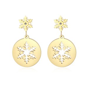 Snowflake Drop Earrings - Gold Christmas Gift Jewelry Wholesale