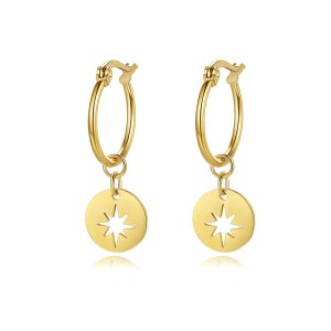 Star Hoop Earrings - Gold Plated Stainless Steel Drop Jewelry