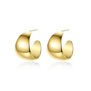 Chunky Hoop Earrings - Gold Plated C-Shaped Women's Jewelry