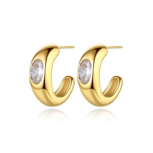 C-Shaped Earrings - Stainless Steel Zircon Jewelry for Women