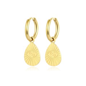 Drop Pendant Hoop Earrings - 18K Gold Plated Stainless Steel