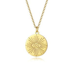 Evil Eye Coin Necklace - Gold Plated Stainless Steel Jewelry