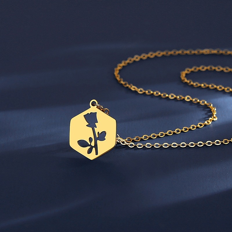 Rose Gold Pendant Necklace - Minimalist Stainless Steel Jewelry - Image 3