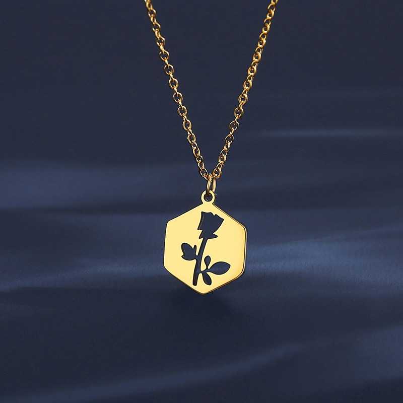 Rose Gold Pendant Necklace - Minimalist Stainless Steel Jewelry - Image 4