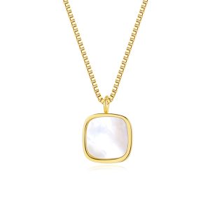 Gold Square Necklace - Stainless Steel Shell Inlay Jewelry