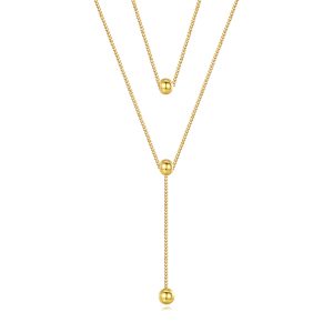 Minimalist stainless steel necklace with elegant gold ball pendant. Latest double layer design jewelry perfect for gifts, daily wear or special occasions.