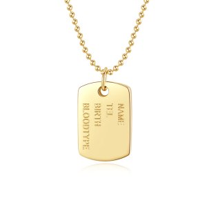 Custom Engraved Necklace - 18K Gold Plated ID Pendant Gift