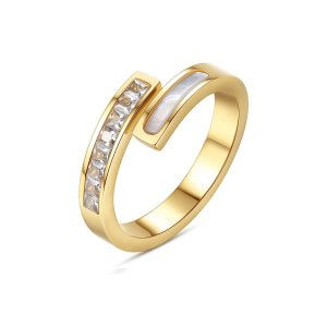 Shell Zircon Ring - 18K Gold IP Plated Open End Jewelry