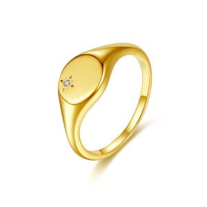 CZ Star Signet Ring - Stainless Steel Fashion Jewelry