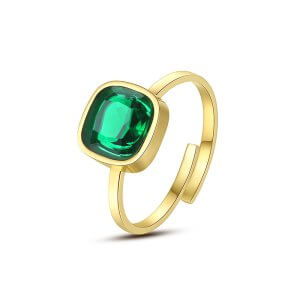 Vintage Emerald Ring - 18K Gold Plated Adjustable Band