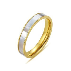 Shell Inlay Ring - 18K Gold Plated Women's Jewelry
