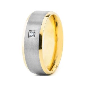 Wholesale Gold Titanium Wedding Band with CZ