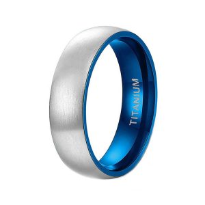Titanium Wedding Band - 4mm/6mm Brushed Silver/Blue