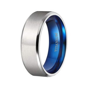 Silver/Blue Titanium Rings - 4mm/6mm/8mm Wedding Bands