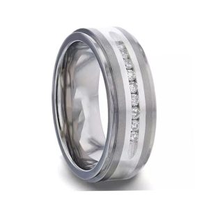 Men's Titanium Wedding Band - 8mm Silver CZ Ring