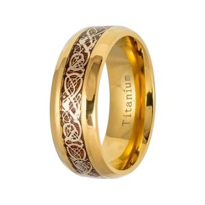 Celtic Dragon Wedding Band - Gold Titanium Men's Ring
