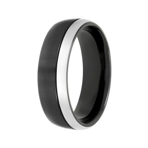 Two-Tone Black Zirconium Wedding Band - 7mm Men's Ring