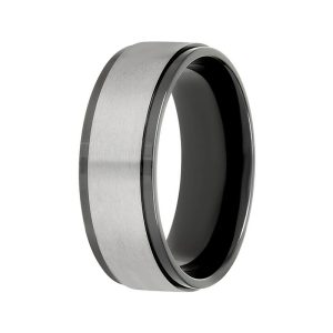 Black Zirconium Wedding Rings - Brushed Step Edge Men's Band
